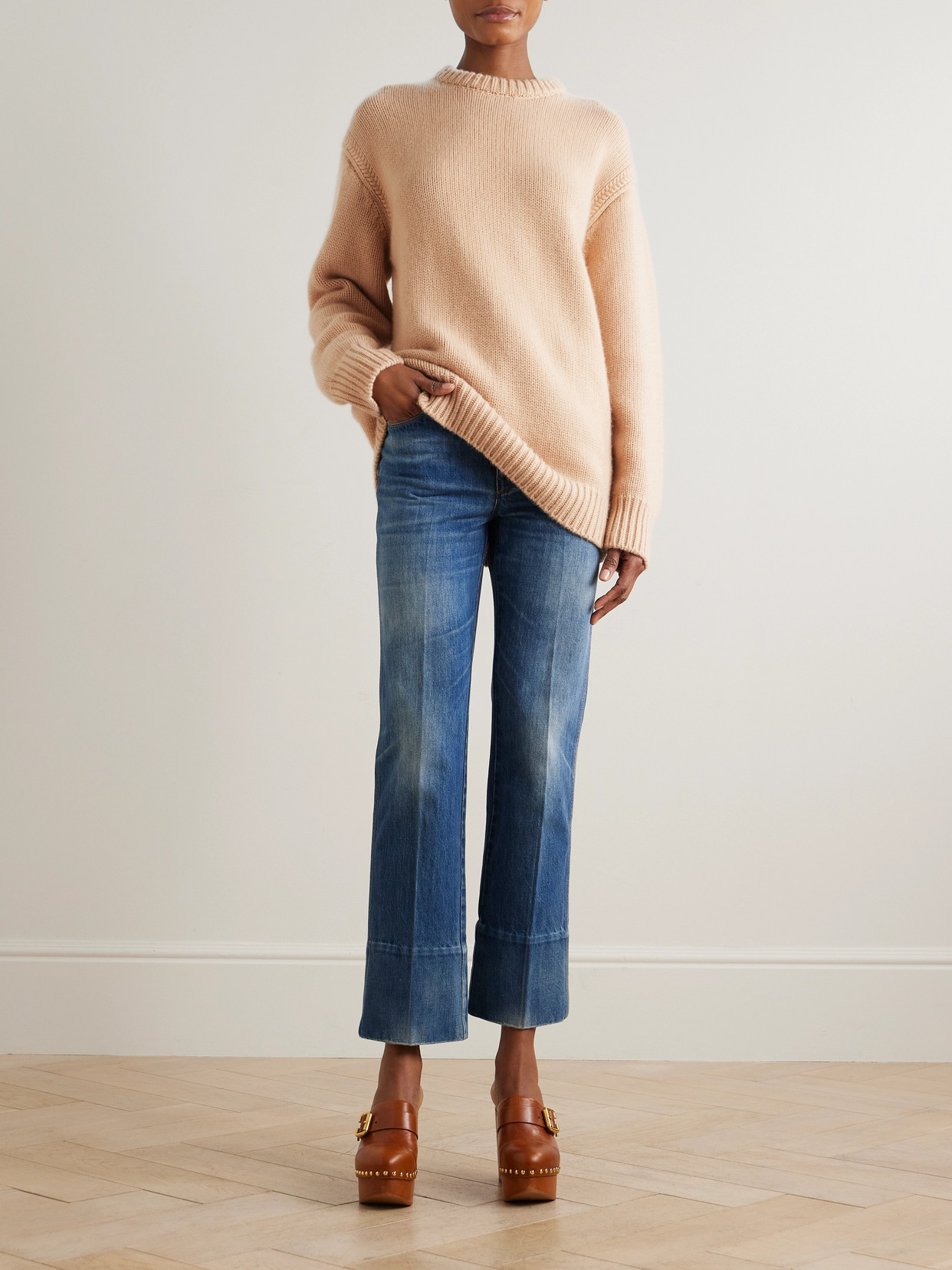 Chloé Oversized Knitted Sweater In Cashmere & Cotton Pink Size M 100% Cotton In Neutrals