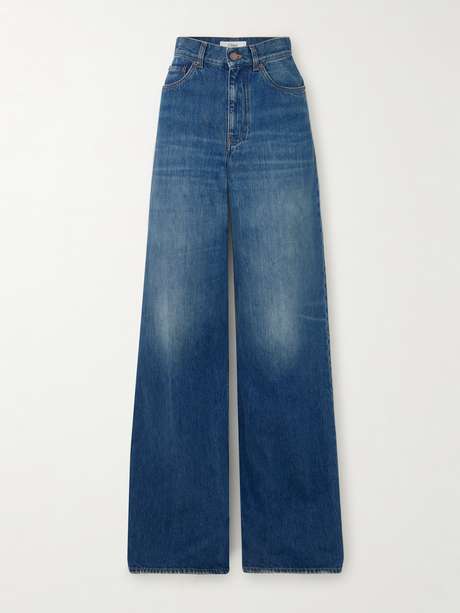 Harloe Denim High Rise Front Center Slit Rope Knot Design Pocket Wide Leg Jeans