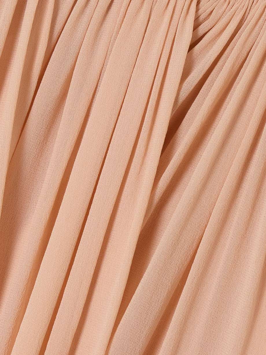 wrap-effect asymmetric gathered silk-georgette turtleneck midi dress