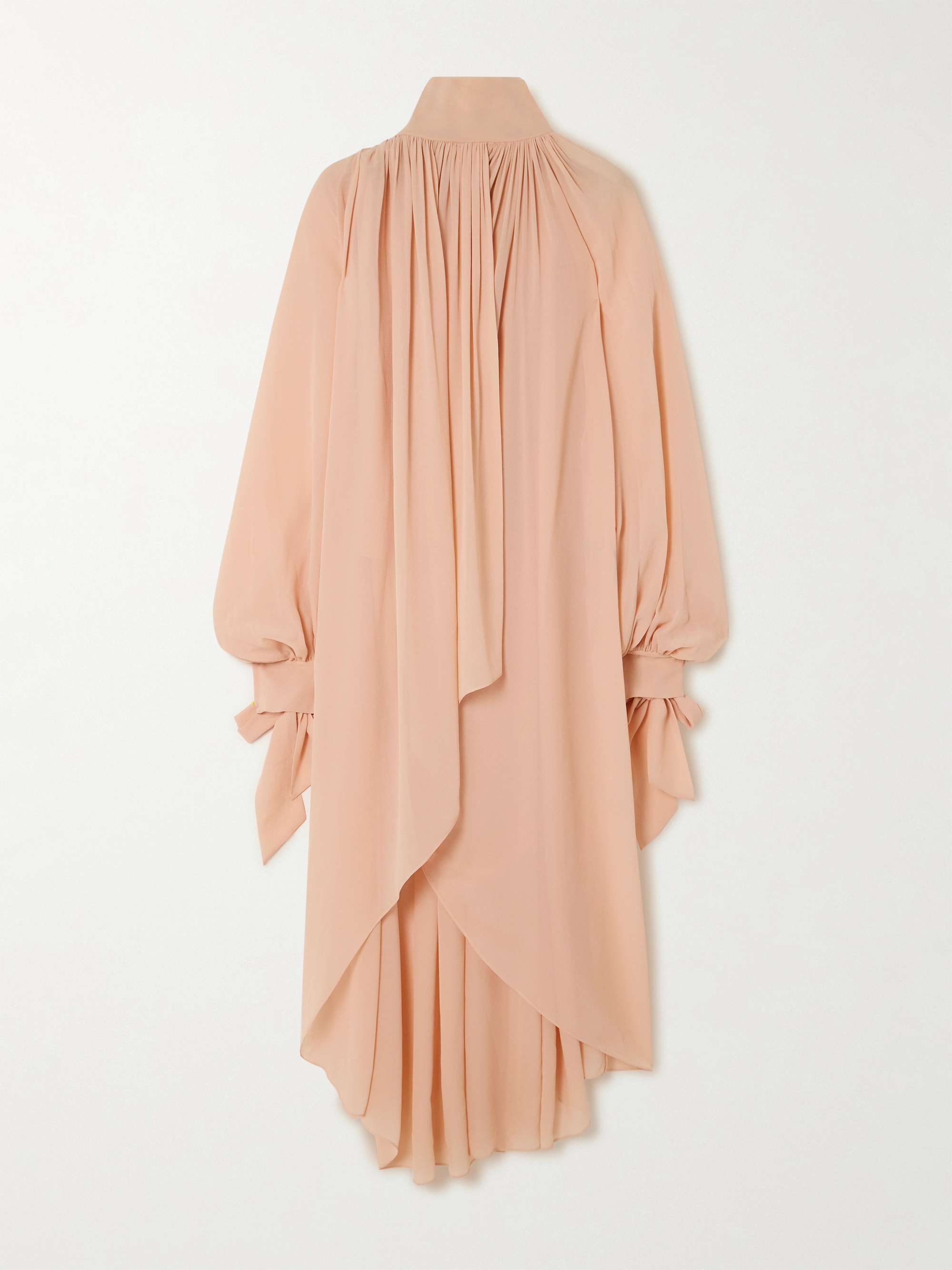 CHLOÉ Wrap-effect asymmetric gathered silk-georgette turtleneck midi ...