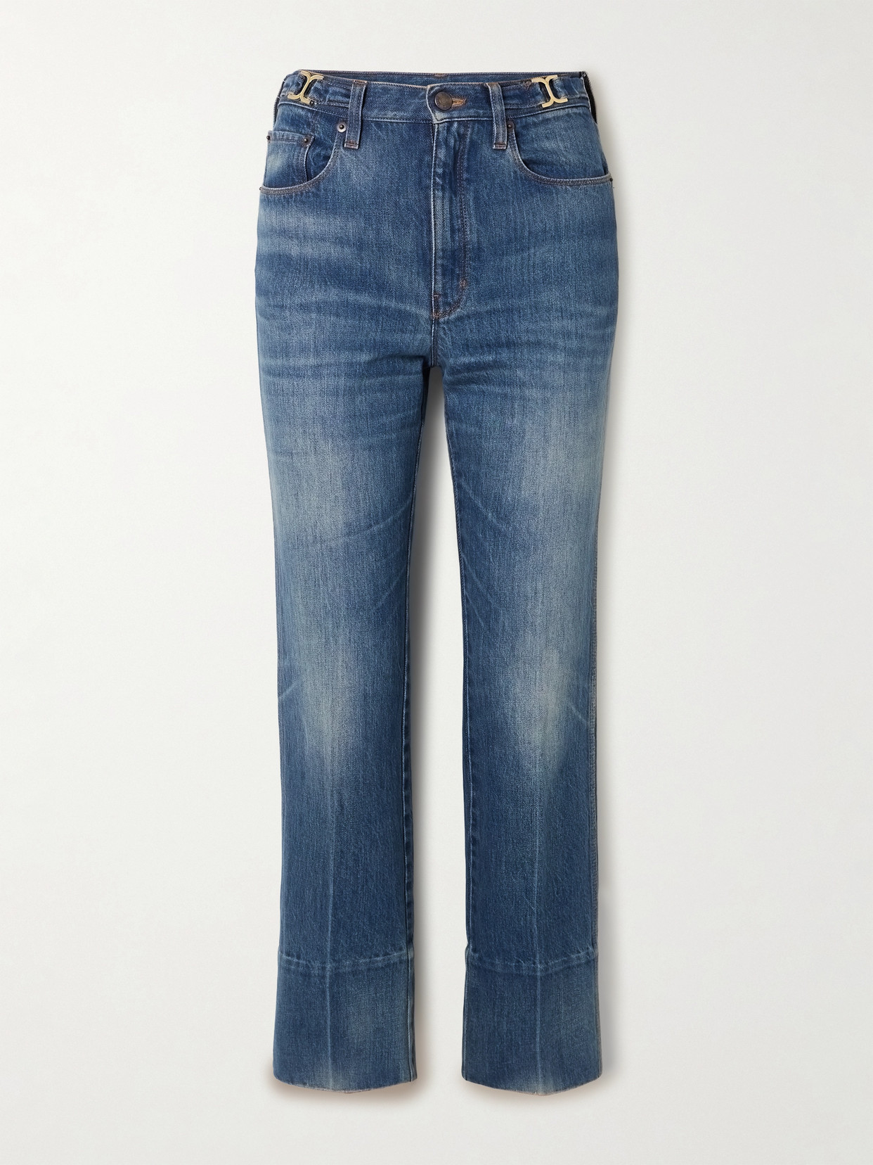 Chloé Embellished Mid-rise Straight-leg Organic Jeans In Blue