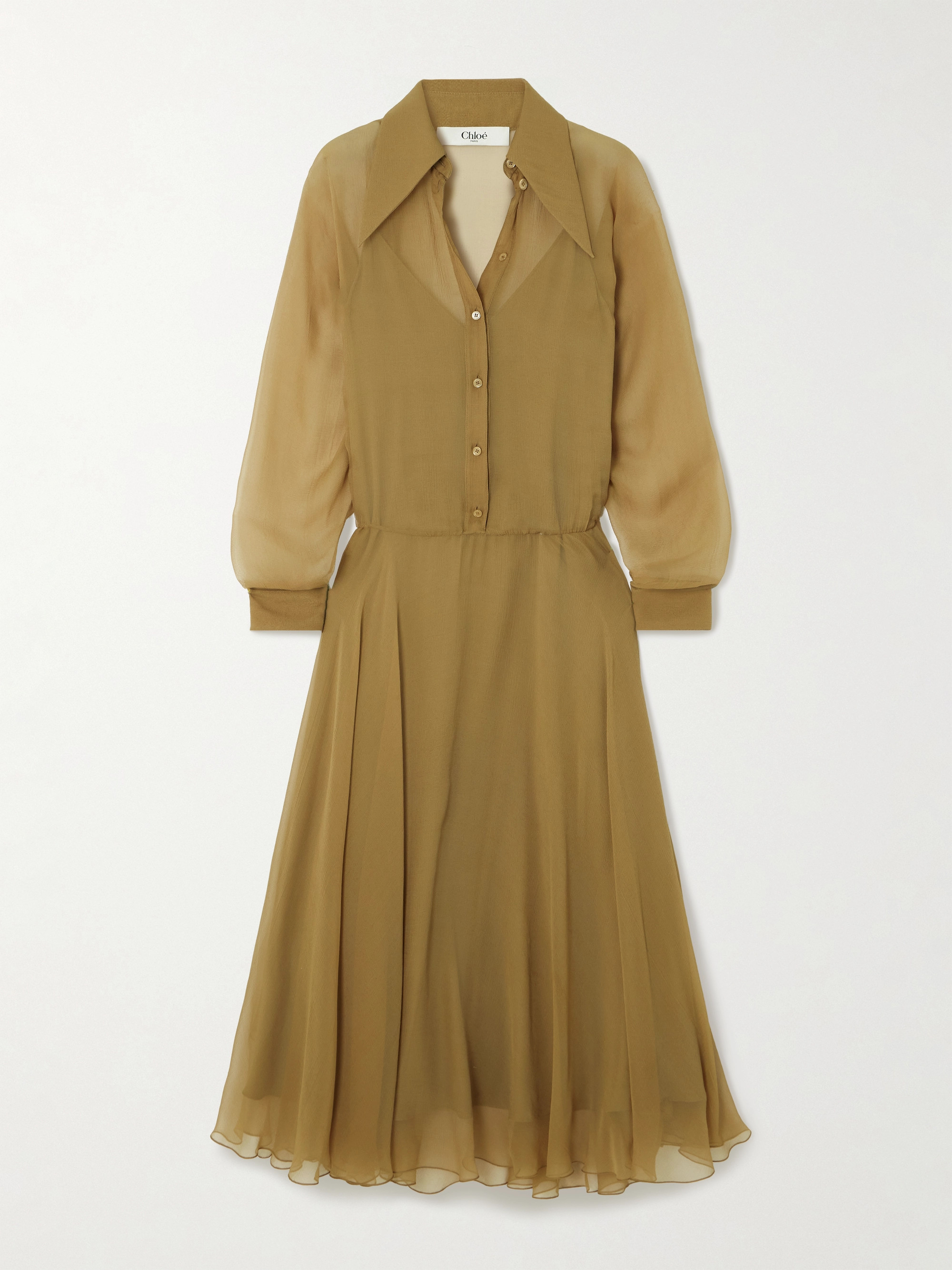 Chlo - Pleated organic silk-mousseline midi shirt dress | Plush