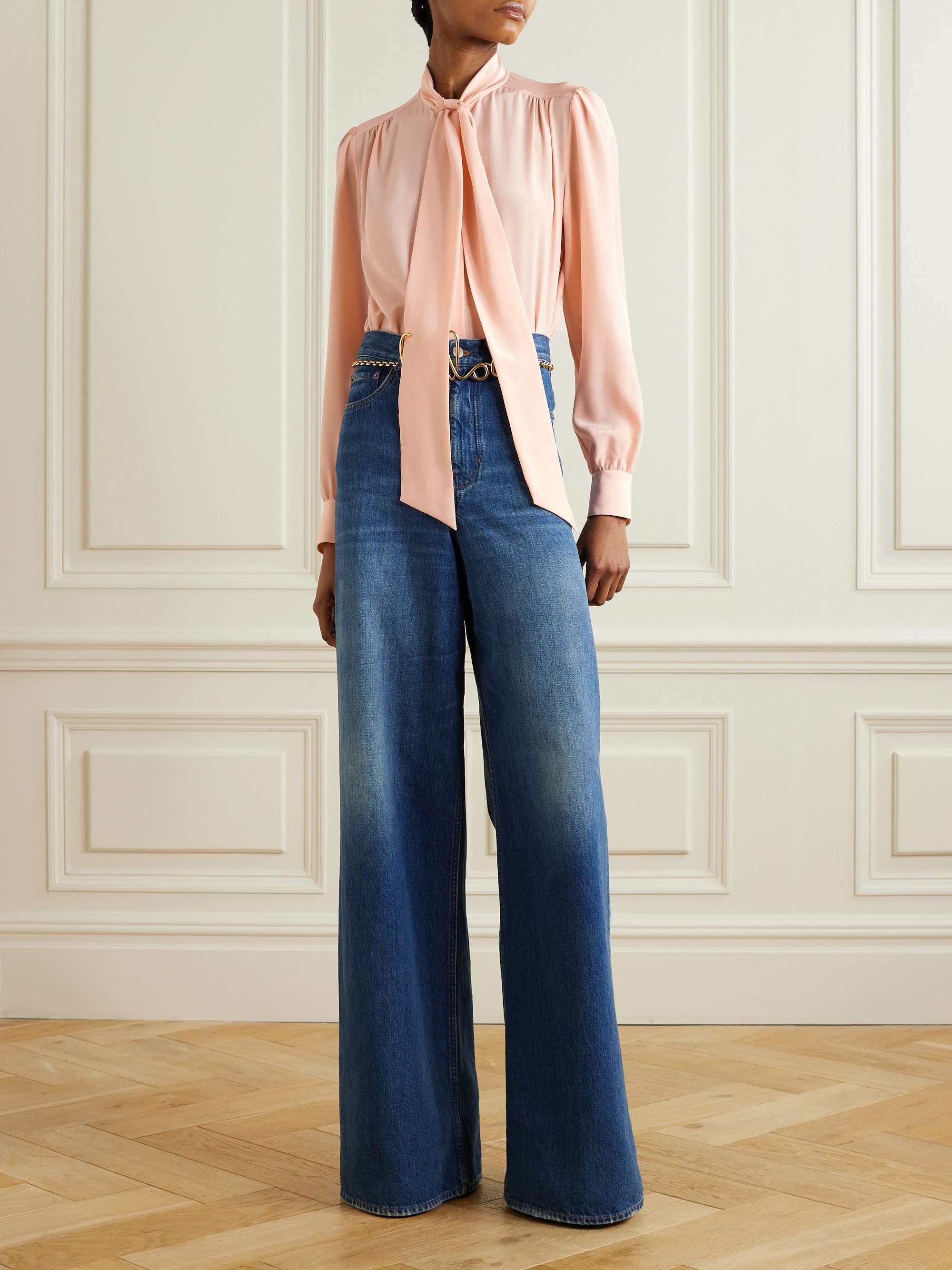 期間限定 数量限定 de silk-crepe Pussy-bow CHLOÉ chine NET-A-PORTER | blouse シャツ/ブラウス(長袖/七分)