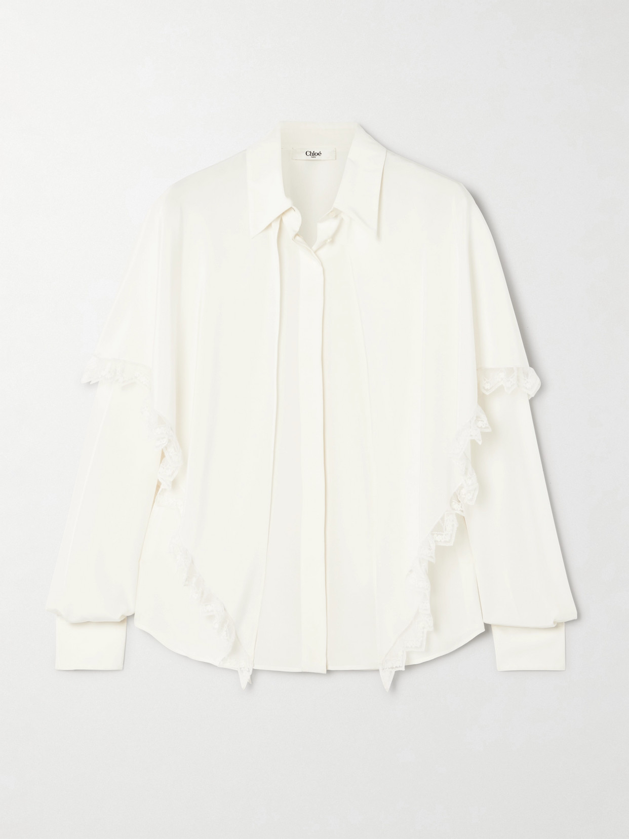 Chloé Lace-trimmed Draped Layered Silk-crepe De Chine Shirt In White