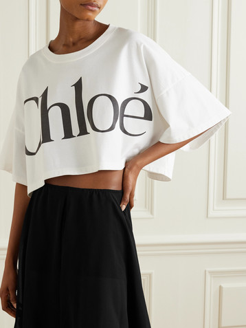 Chloé Oversized cropped printed cotton-jersey T-shirt