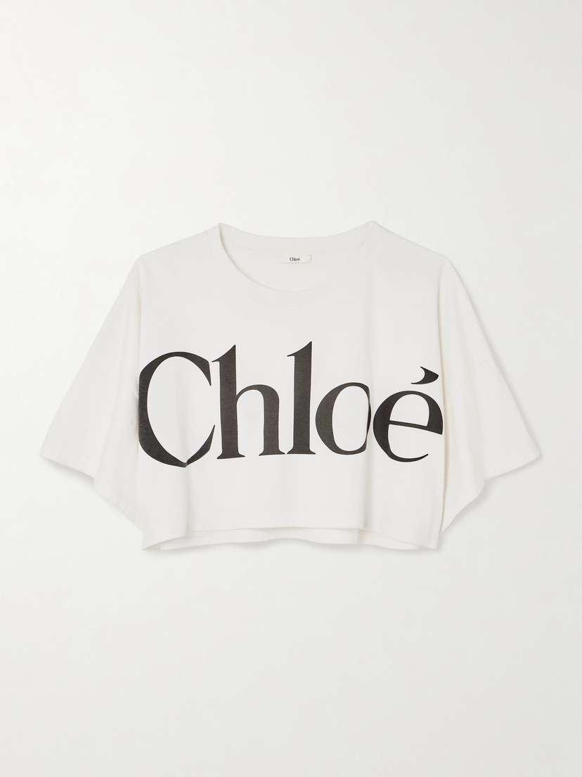 Chloé Oversized Cropped Printed Cotton-jersey T-shirt