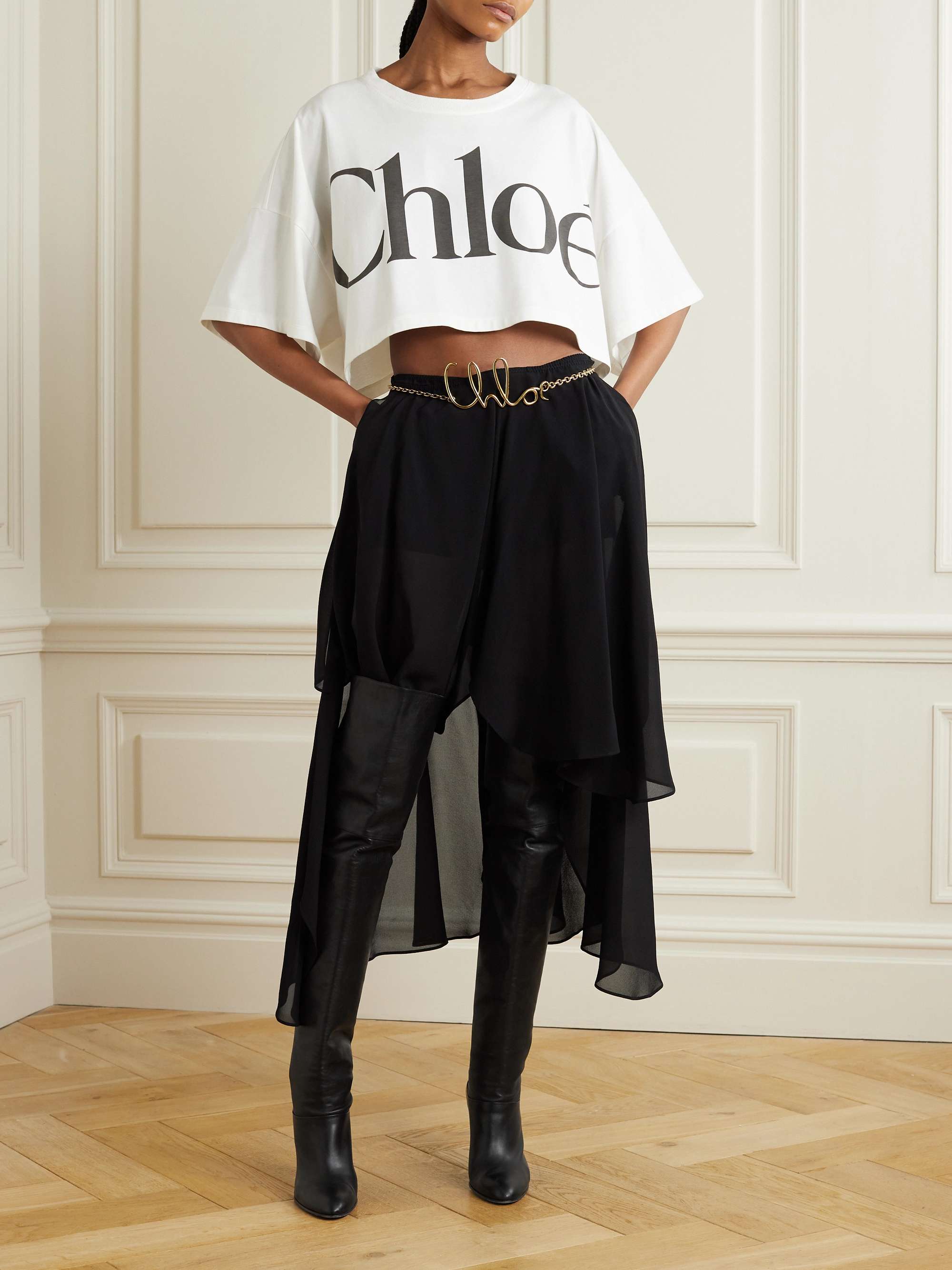 CHLOÉ Oversized cropped printed cotton-jersey T-shirt | NET