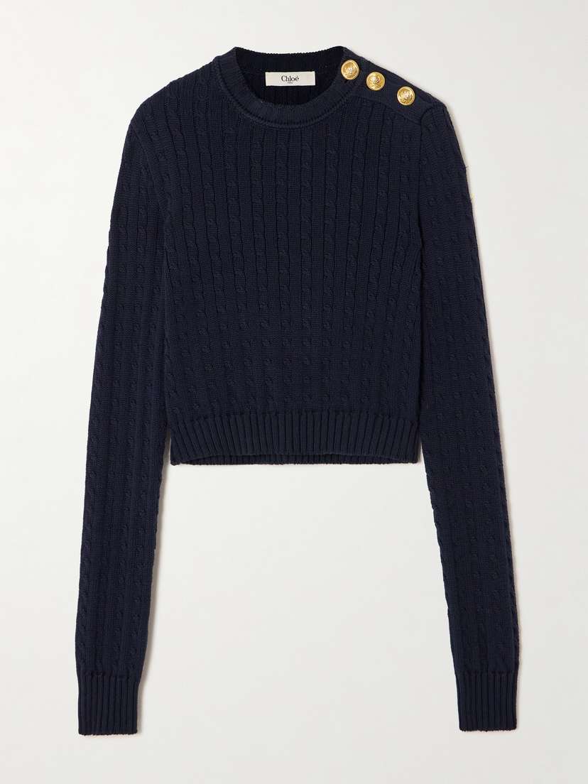 Chloé Embellished Cable-knit Cotton Sweater