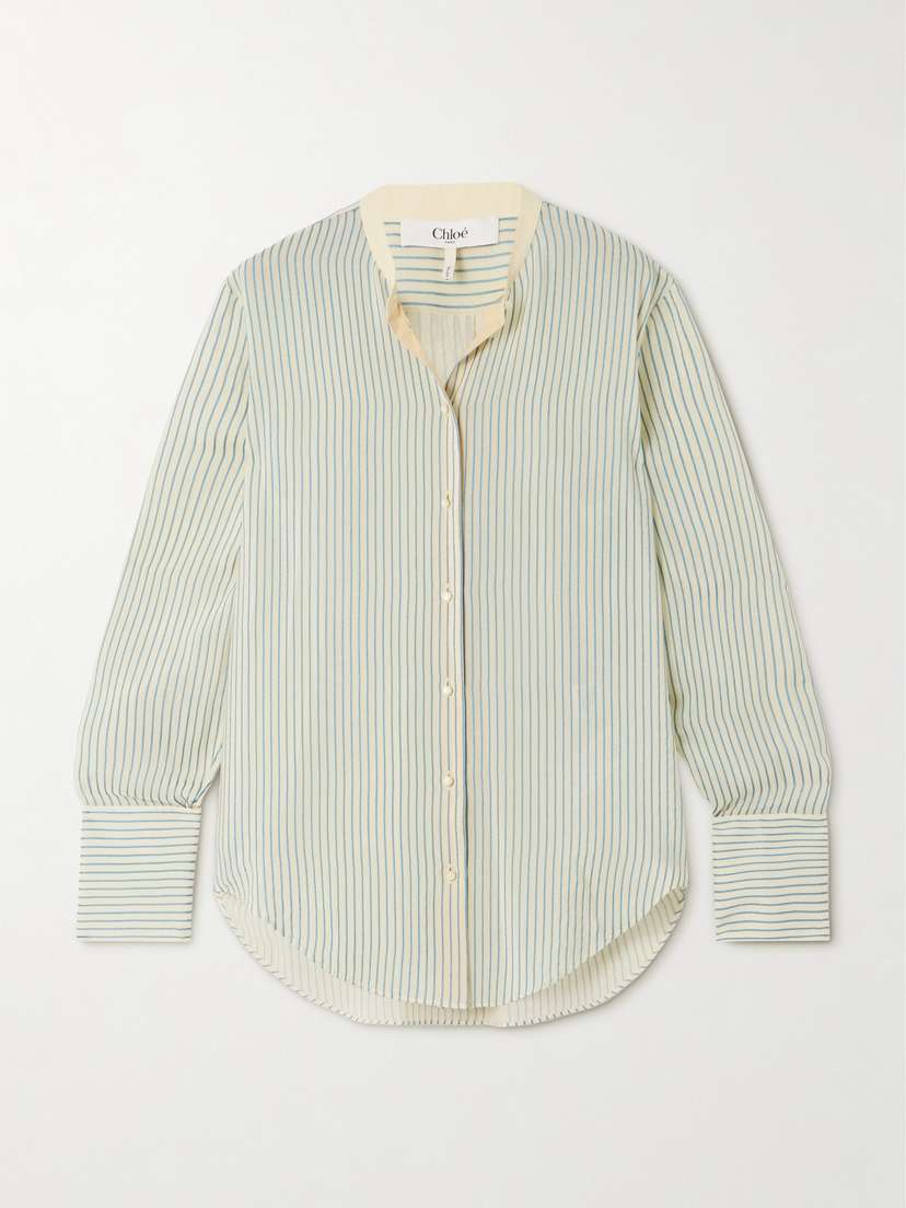 Chloé Cotton Poplin-trimmed Striped Silk Shirt - FR 34
