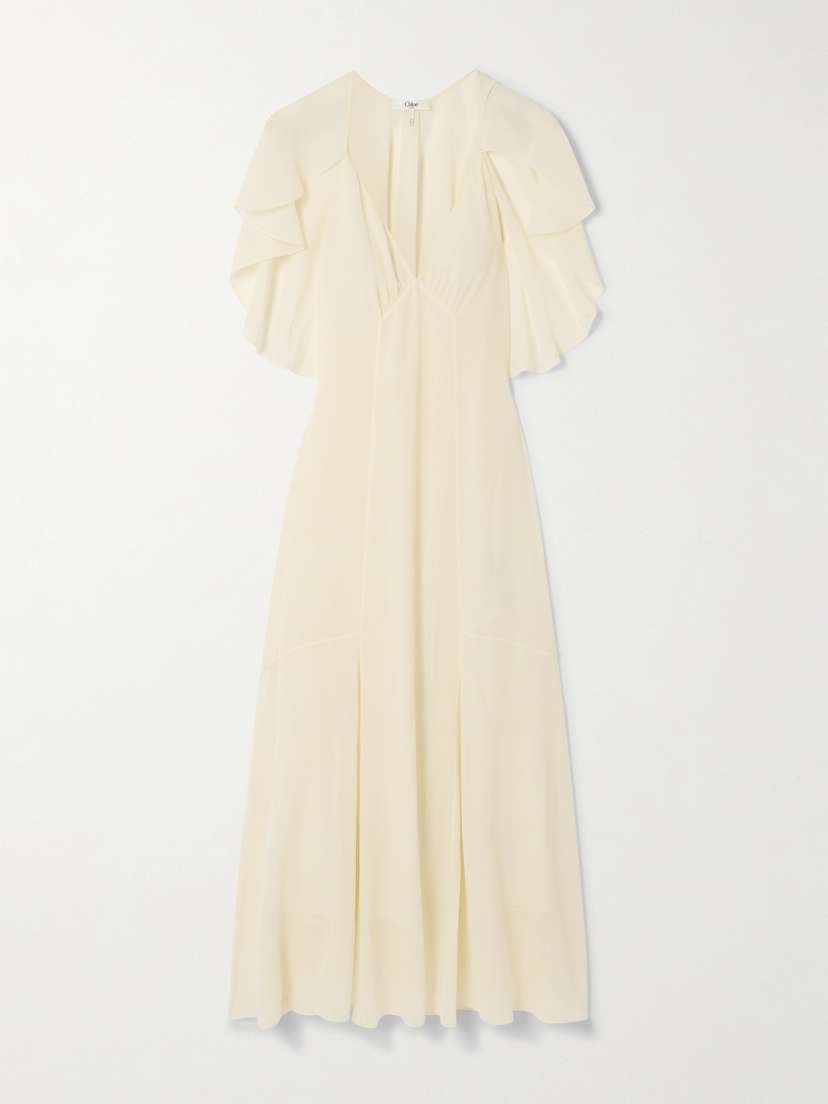 Chloé Cape-effect Paneled Organic Silk-georgette Midi Dress