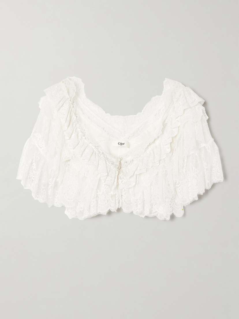 Chloé Off-the-shoulder Cropped Silk-lace Top