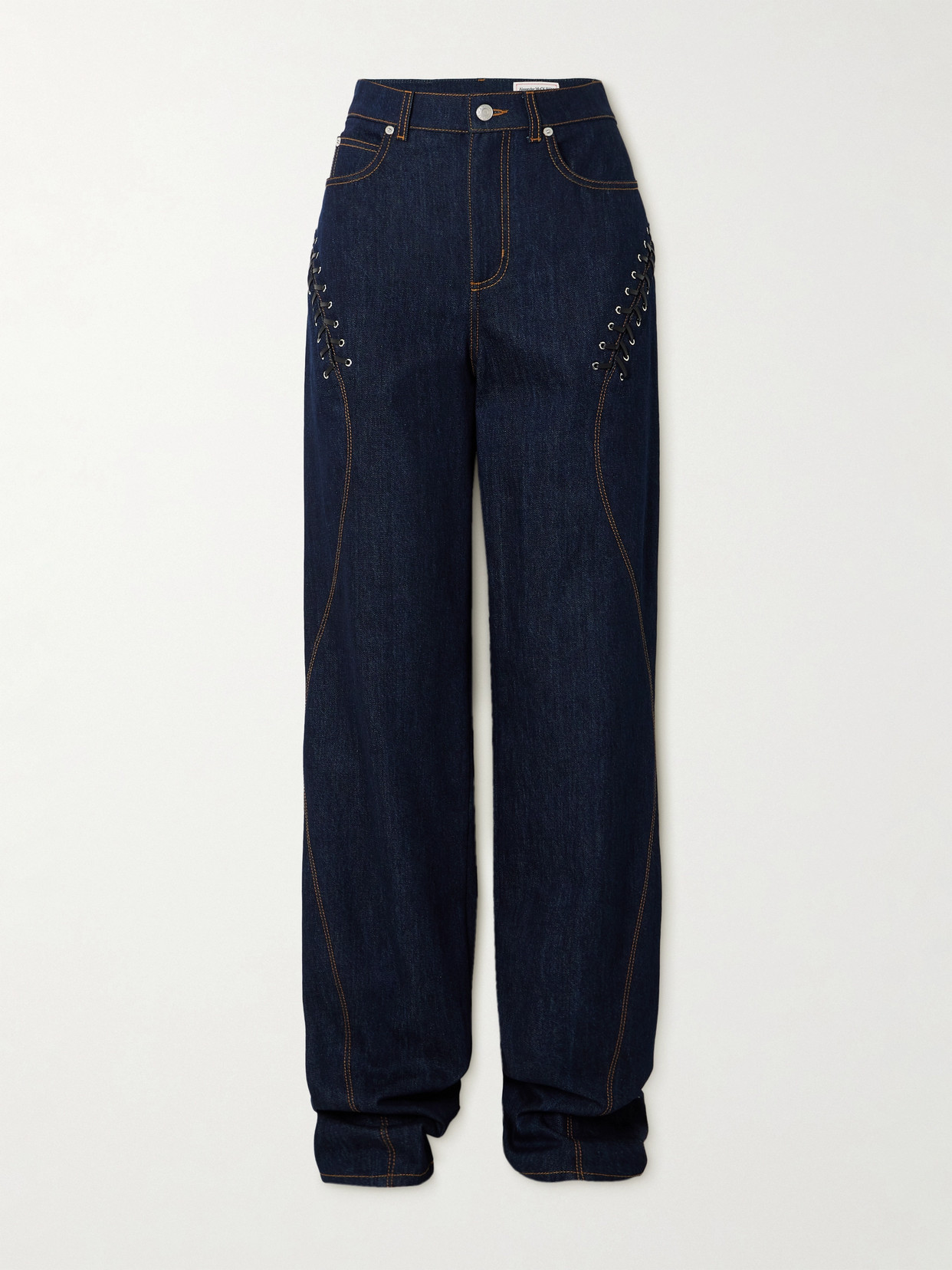 Alexander Mcqueen Topstitched High-rise Jeans In Blue