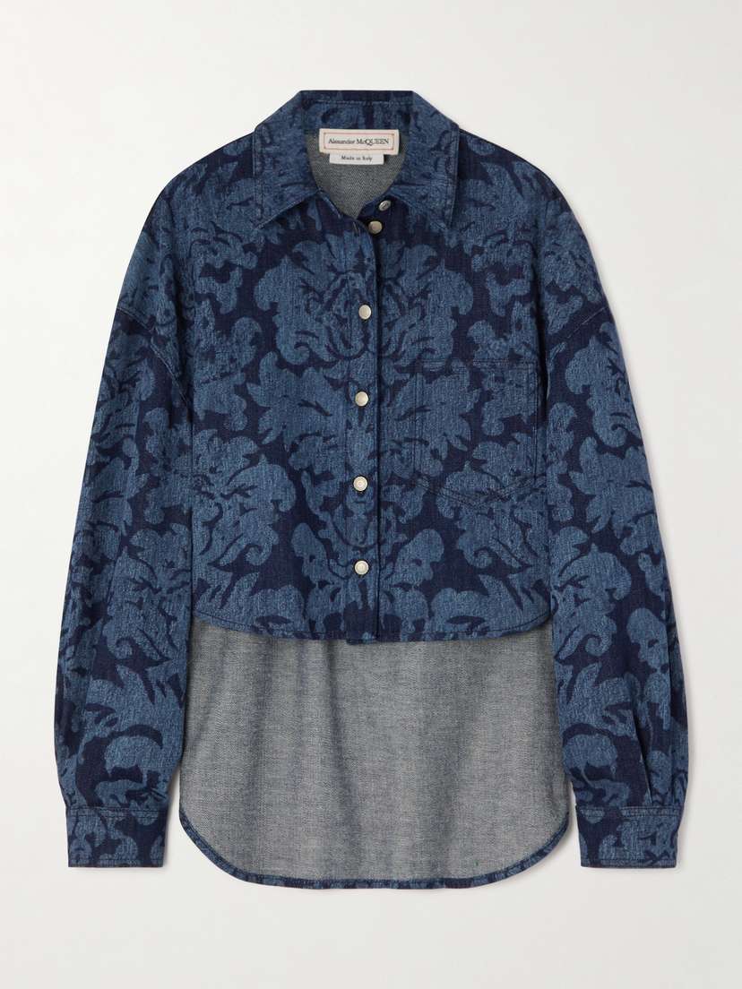 Alexander McQueen Asymmetric Printed Denim Shirt