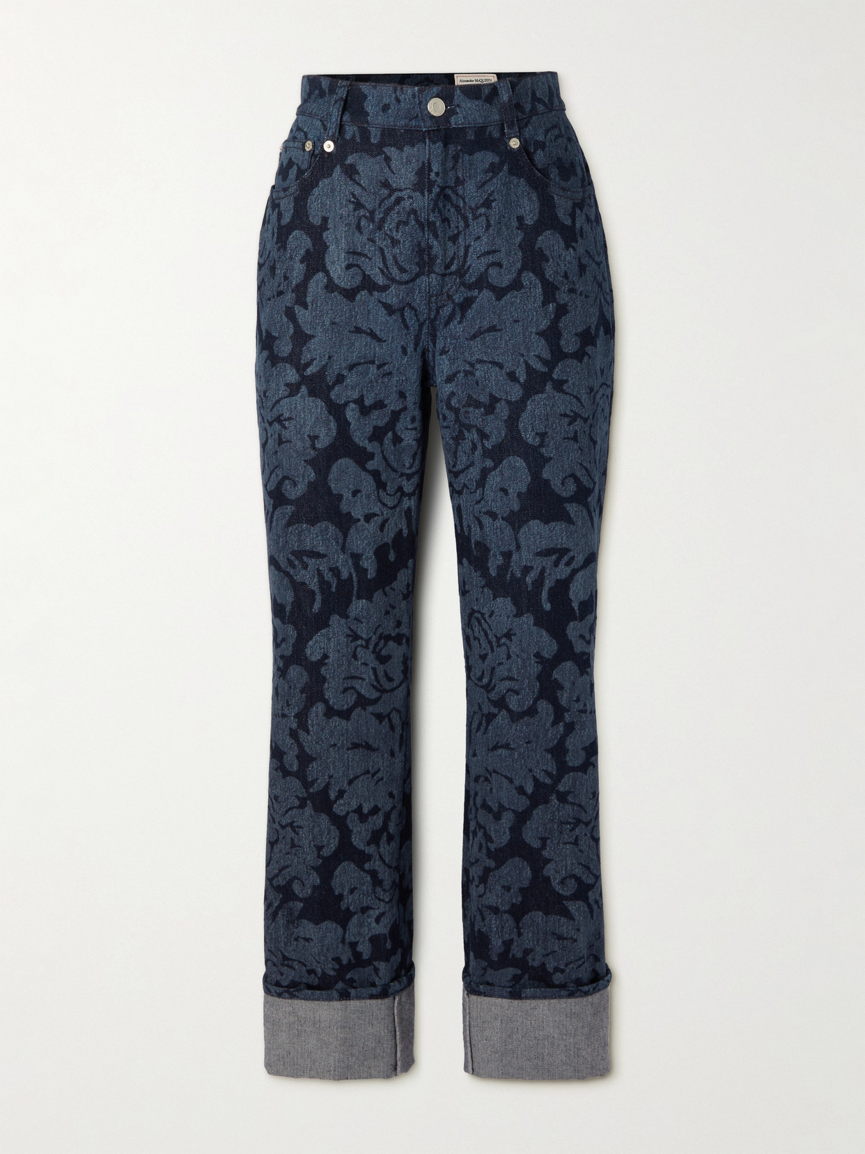 Alexander Mcqueen Printed High-rise Straight-leg Jeans In Blue