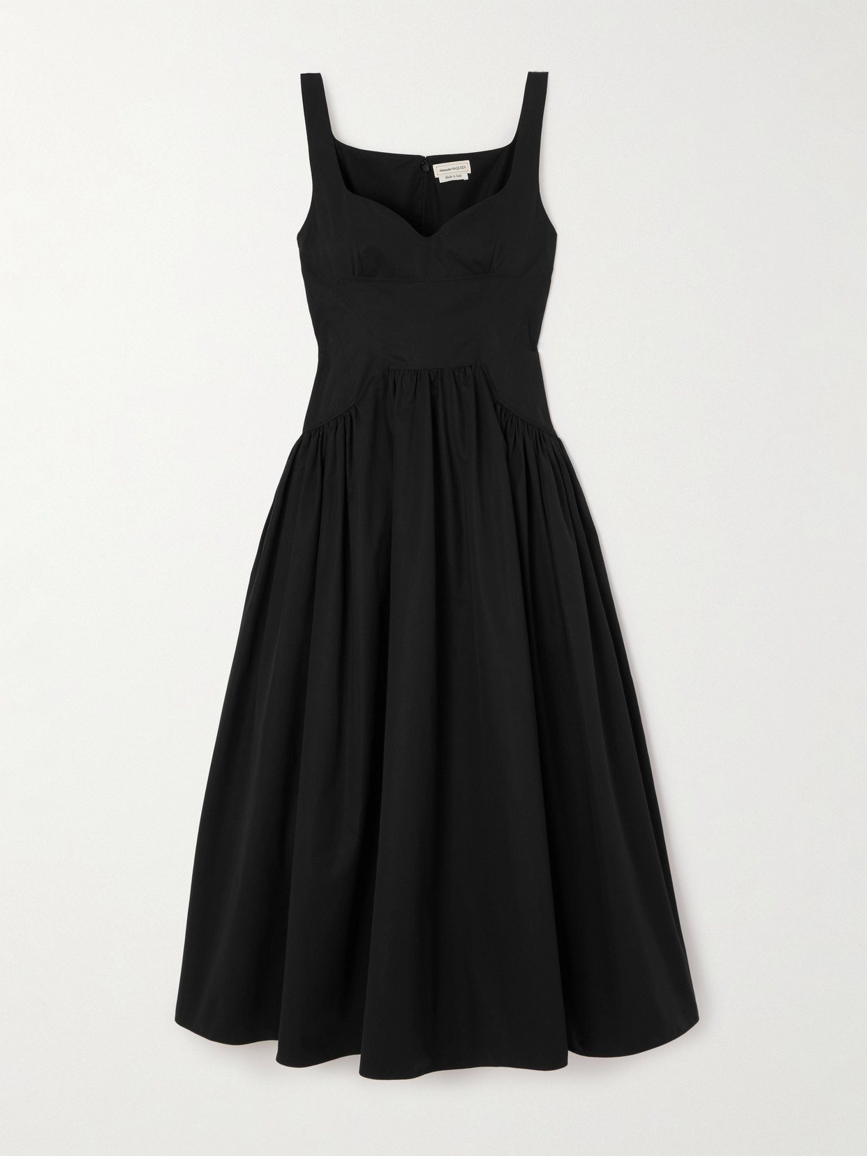 Shop Alexander Mcqueen Pleated Cotton-poplin Midi Dress In Black