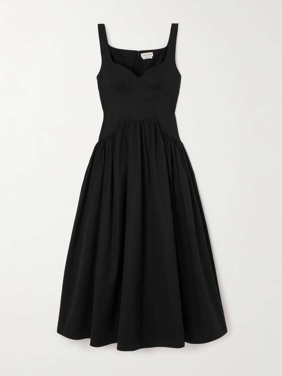pleated cotton-poplin midi dress