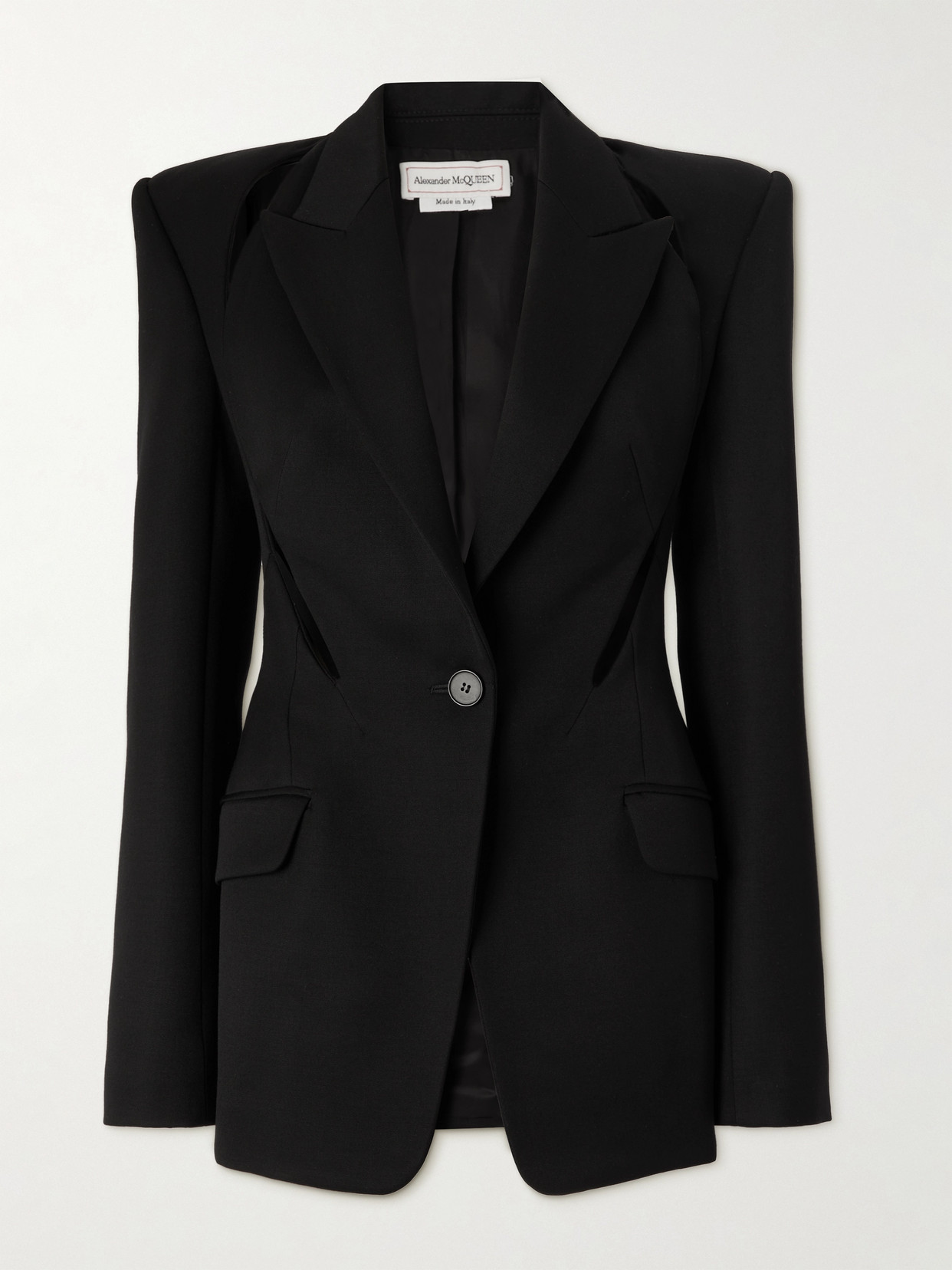 Alexander Mcqueen Cutout Grain De Poudre Wool Blazer In Black