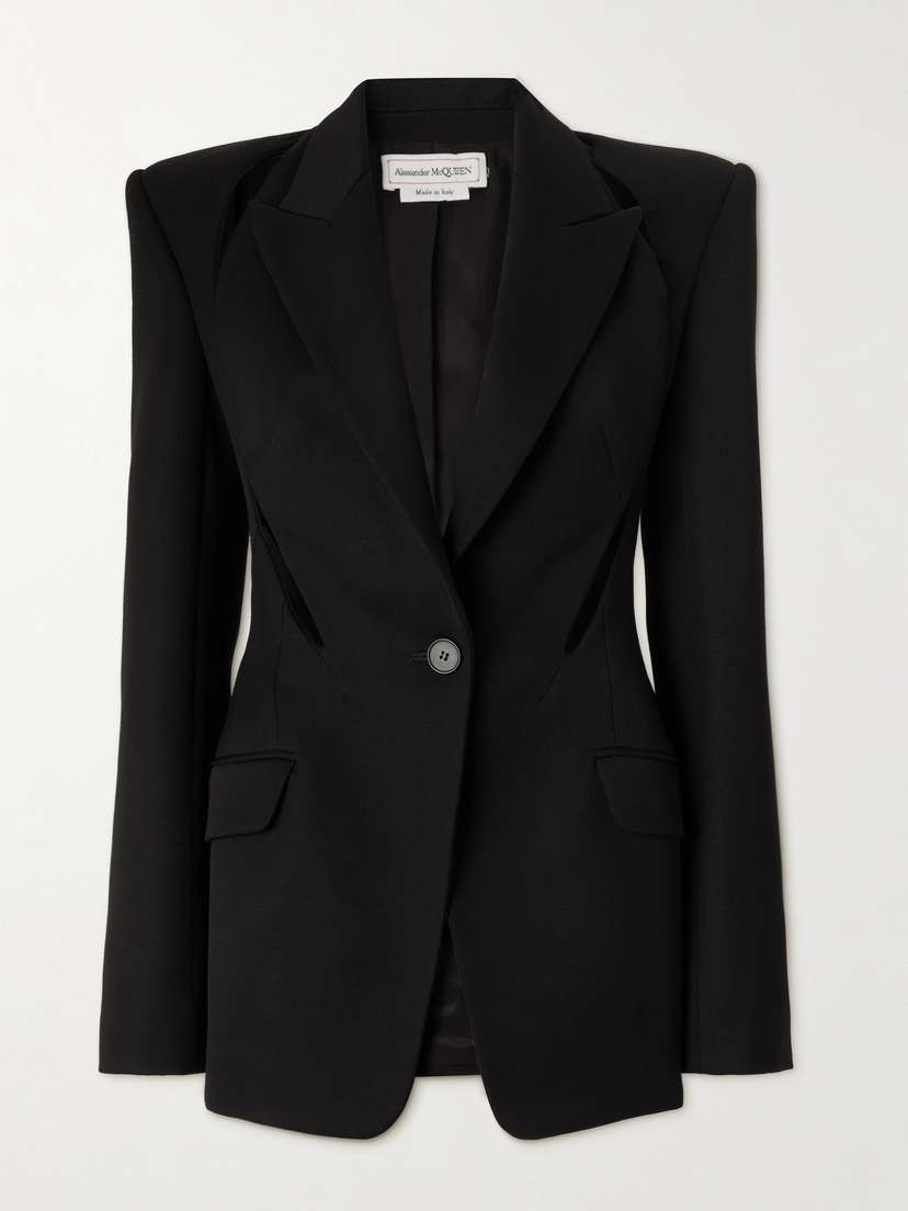 Alexander McQueen Cutout Grain De Poudre Wool Blazer