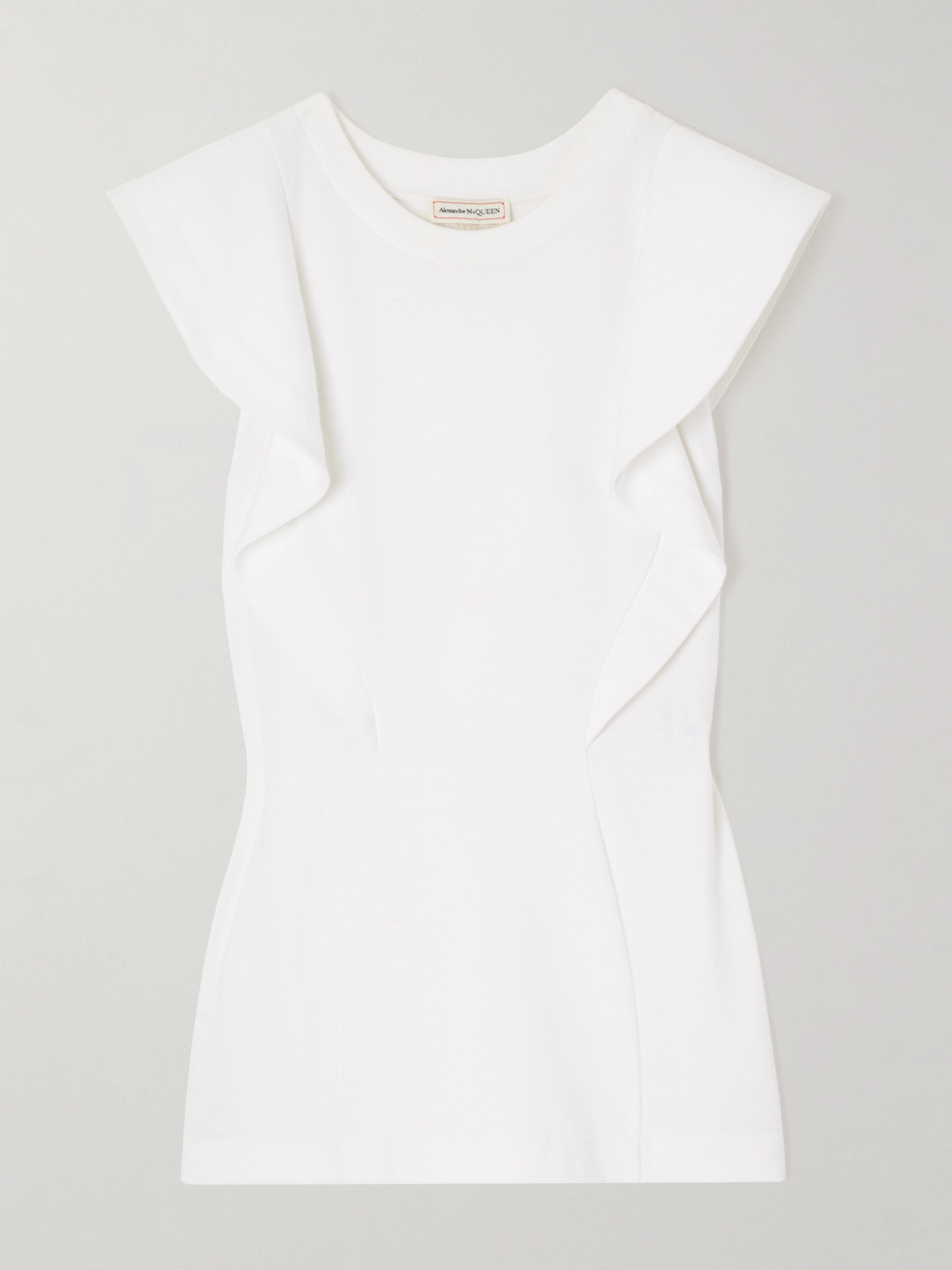 Alexander McQueen - Ruffled Embroidered Cotton-jersey Top - White