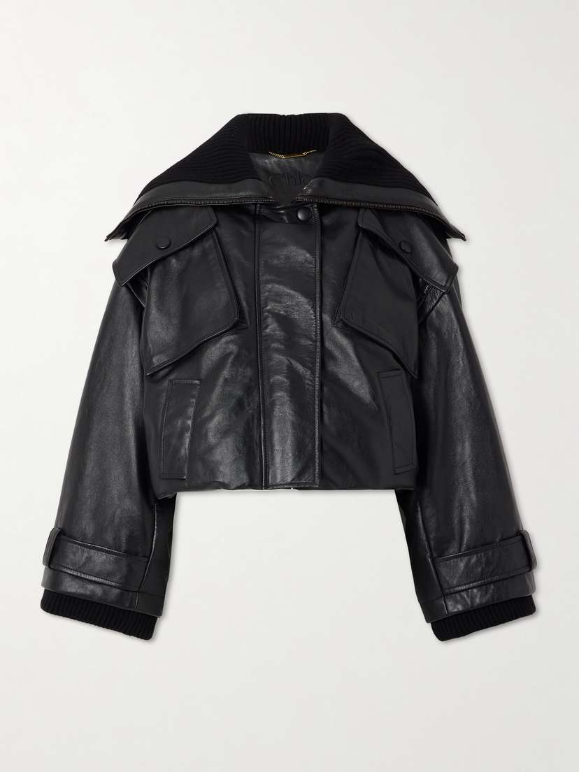 Chloé Ribbed Knit-trimmed Leather Bomber Jacket