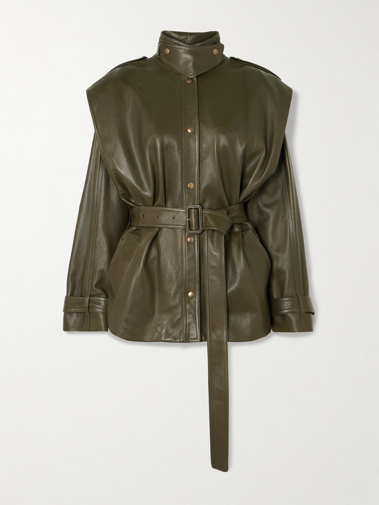 Chloé Belted Leather Jacket In Gray
