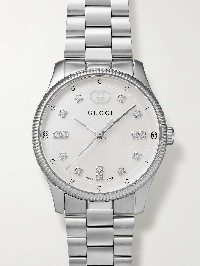 Gucci G-timeless 29mm Stainless Steel, Diamond And Mother-of-pearl Watch