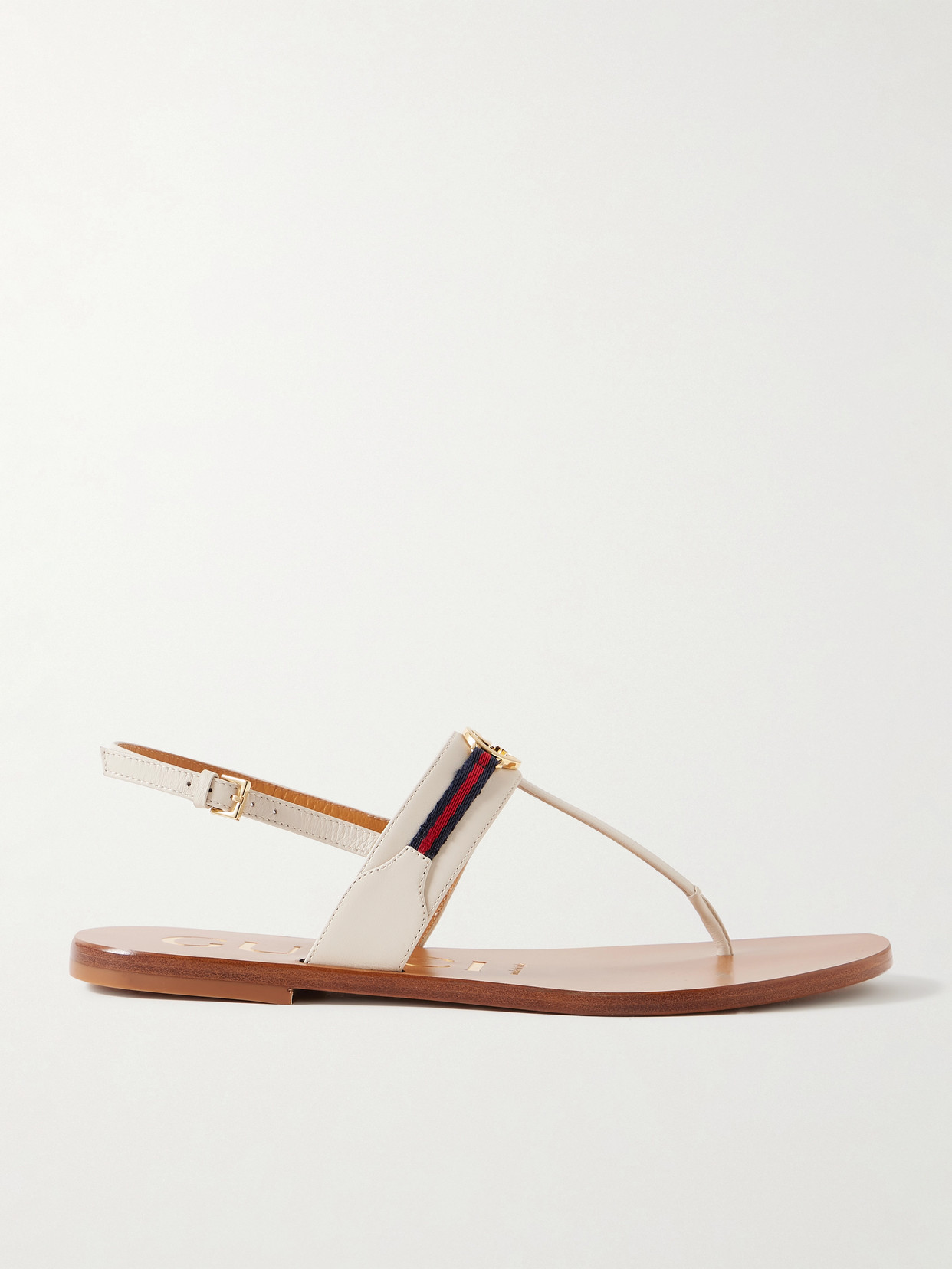 Gucci - Kika Logo-embellished Webbing-trimmed Leather Sandals - White