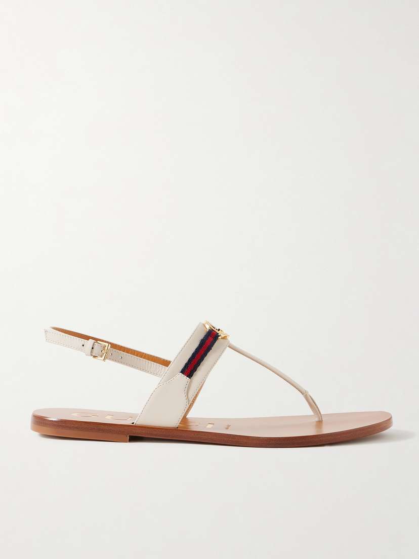 Gucci Kika Logo-embellished Webbing-trimmed Leather Sandals