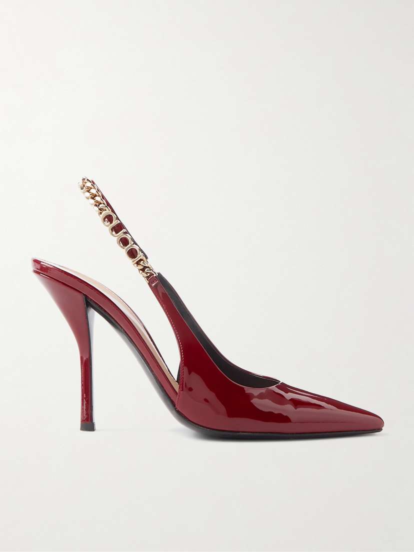 Gucci Signoria Embellished Patent-leather Slingback Pumps