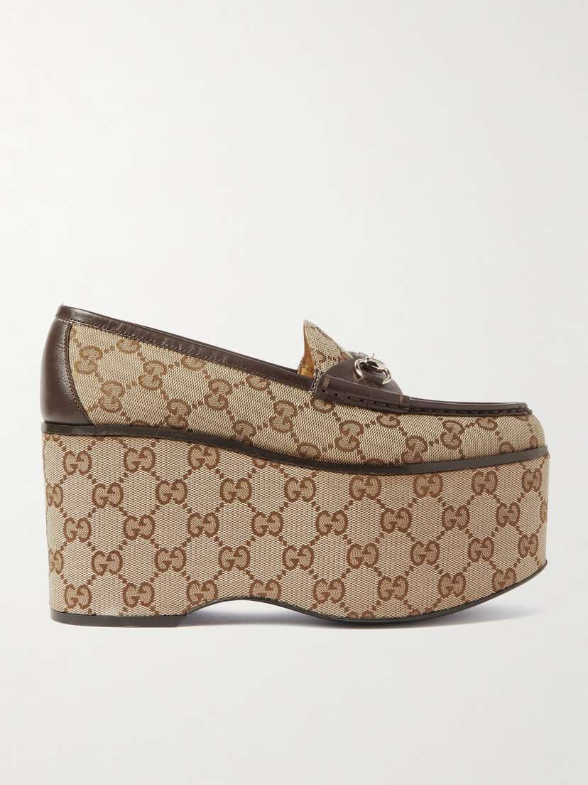 Gucci Horsebit Leather-trimmed Canvas-jacquard Platform Loafers