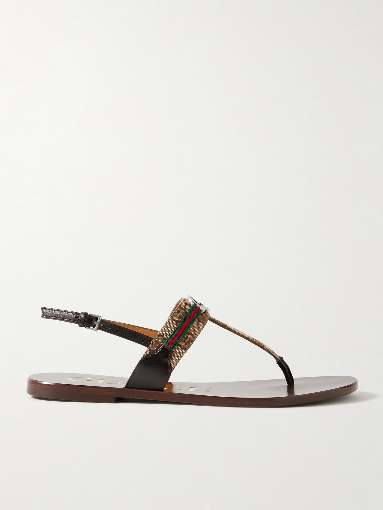 Gucci - Kika Logo-embellished Webbing And Leather-trimmed Canvas-jacquard Sandals - Neutrals