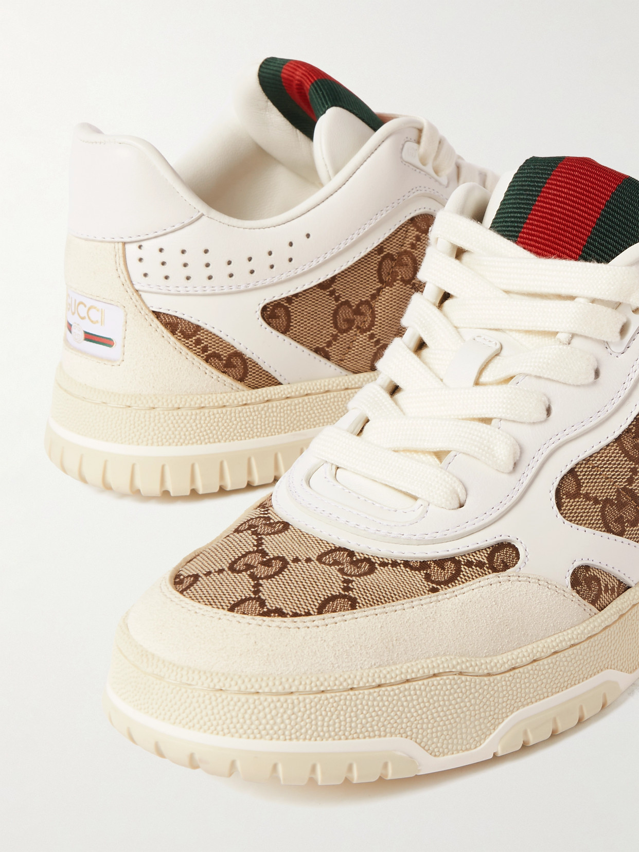 Re-Web Leather And Canvas-Jacquard Sneakers
