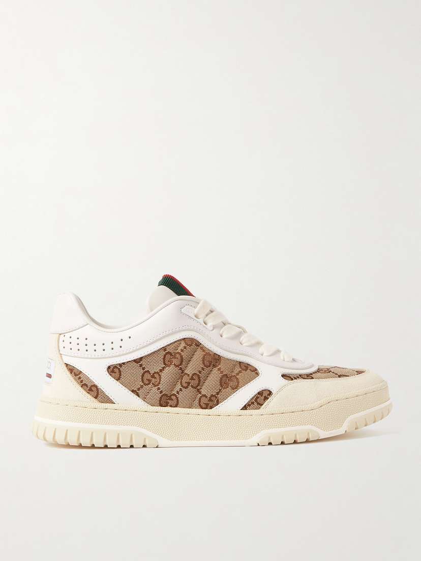 Gucci Re-web Leather And Canvas-jacquard Sneakers