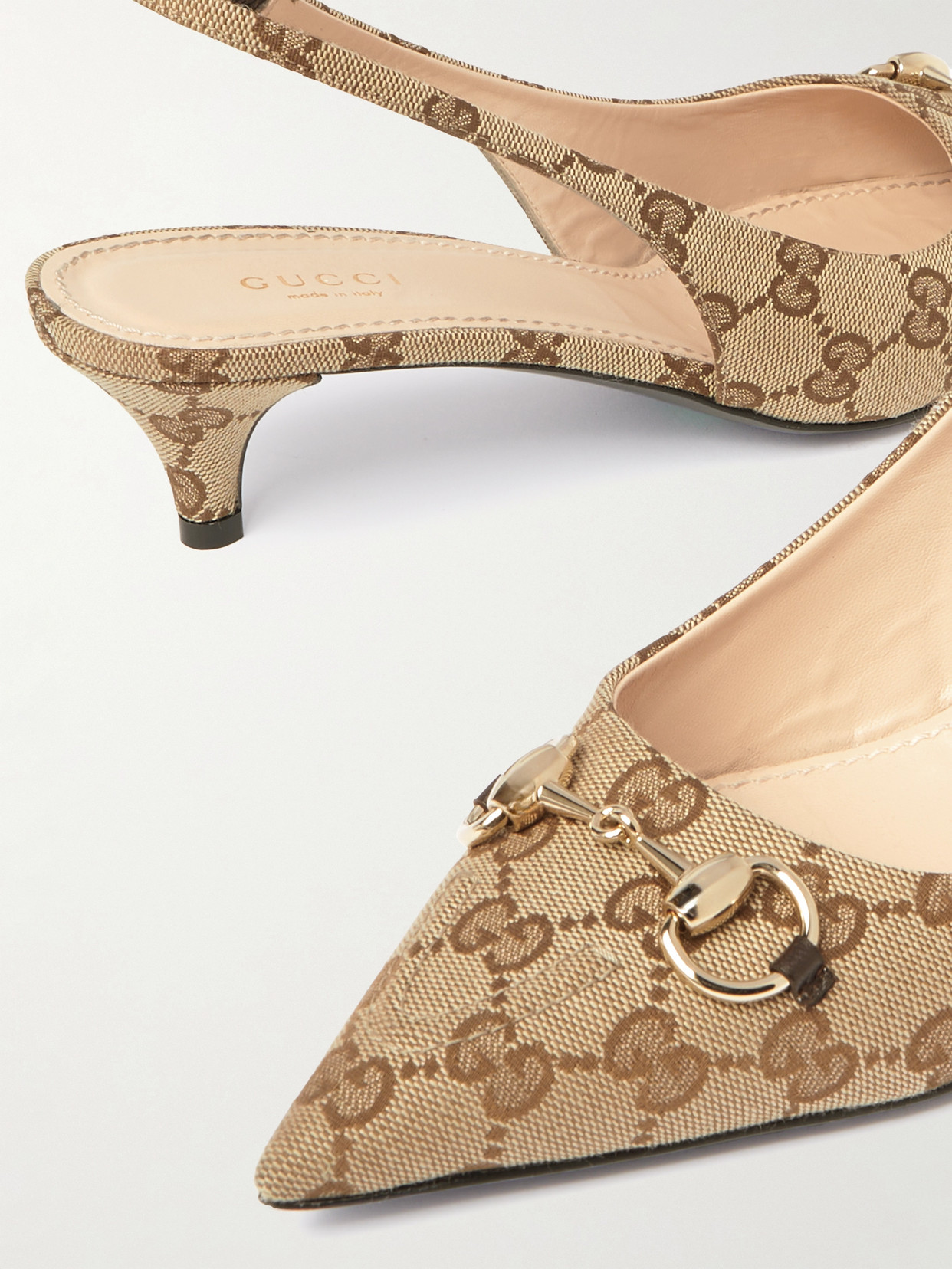Erin Horsebit-Embellished Canvas-Jacquard Slingback Pumps