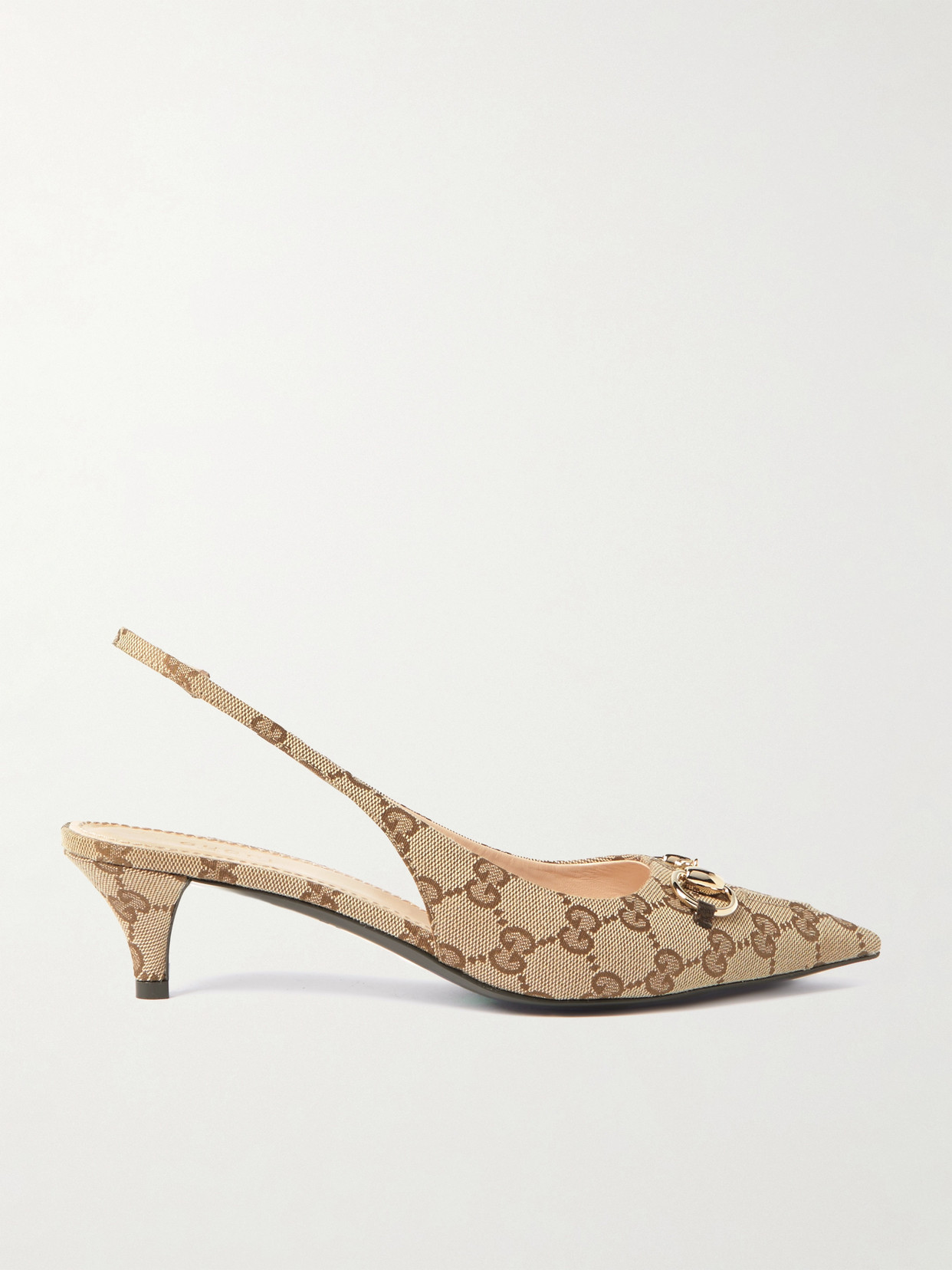 Gucci Erin Horsebit-embellished Canvas-jacquard Slingback Pumps In Neutrals