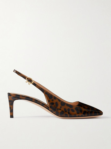 GIANVITO ROSSI Nuit 55 leopard-print glossed-leather slingback pumps