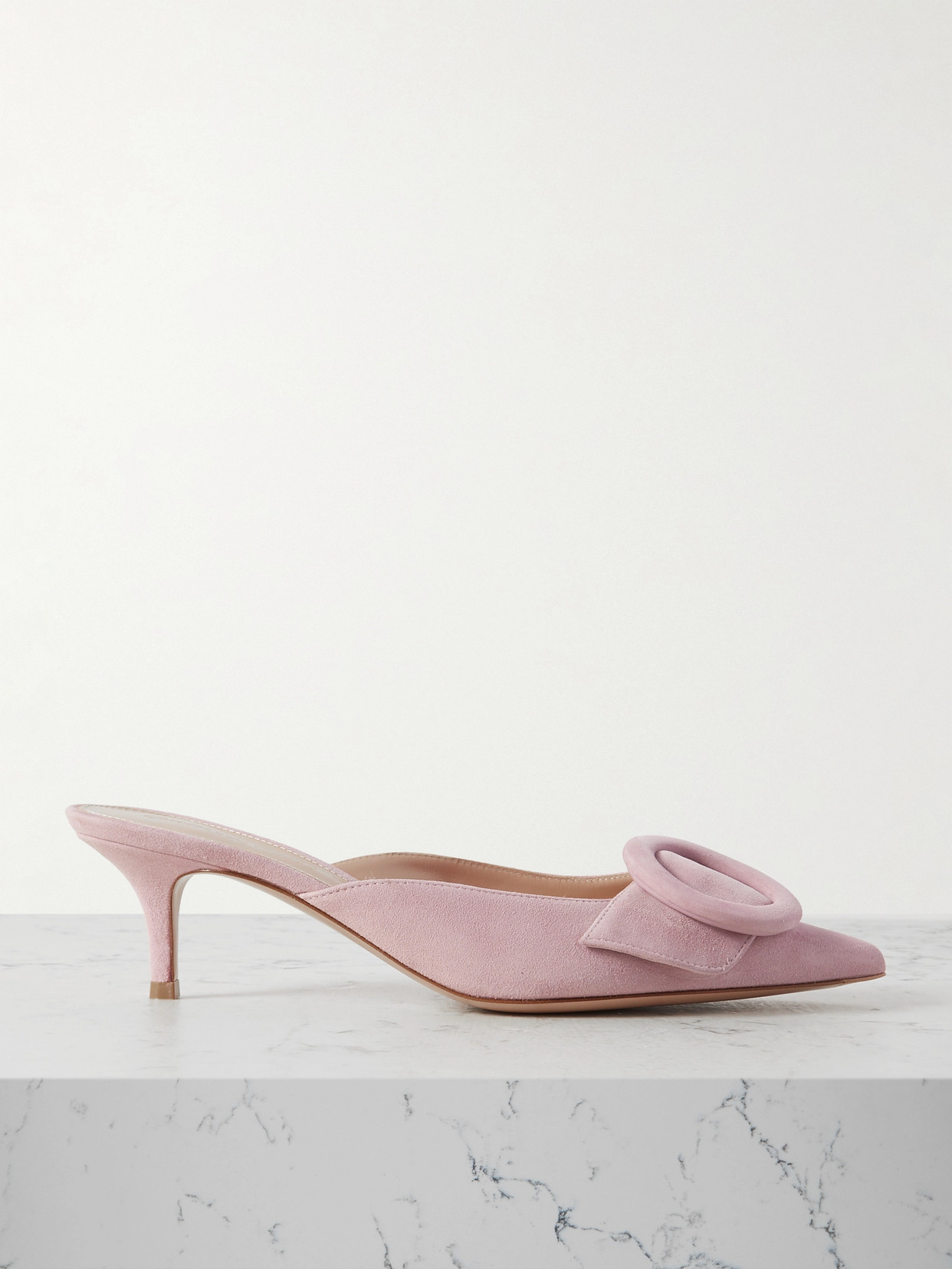 Gianvito Rossi Portofino 55 Suede Mules In Pink