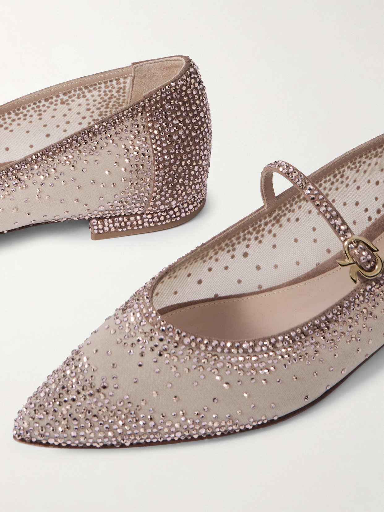 Rania Crystal-Embellished Suede-Trimmed Organza Ballet Flats