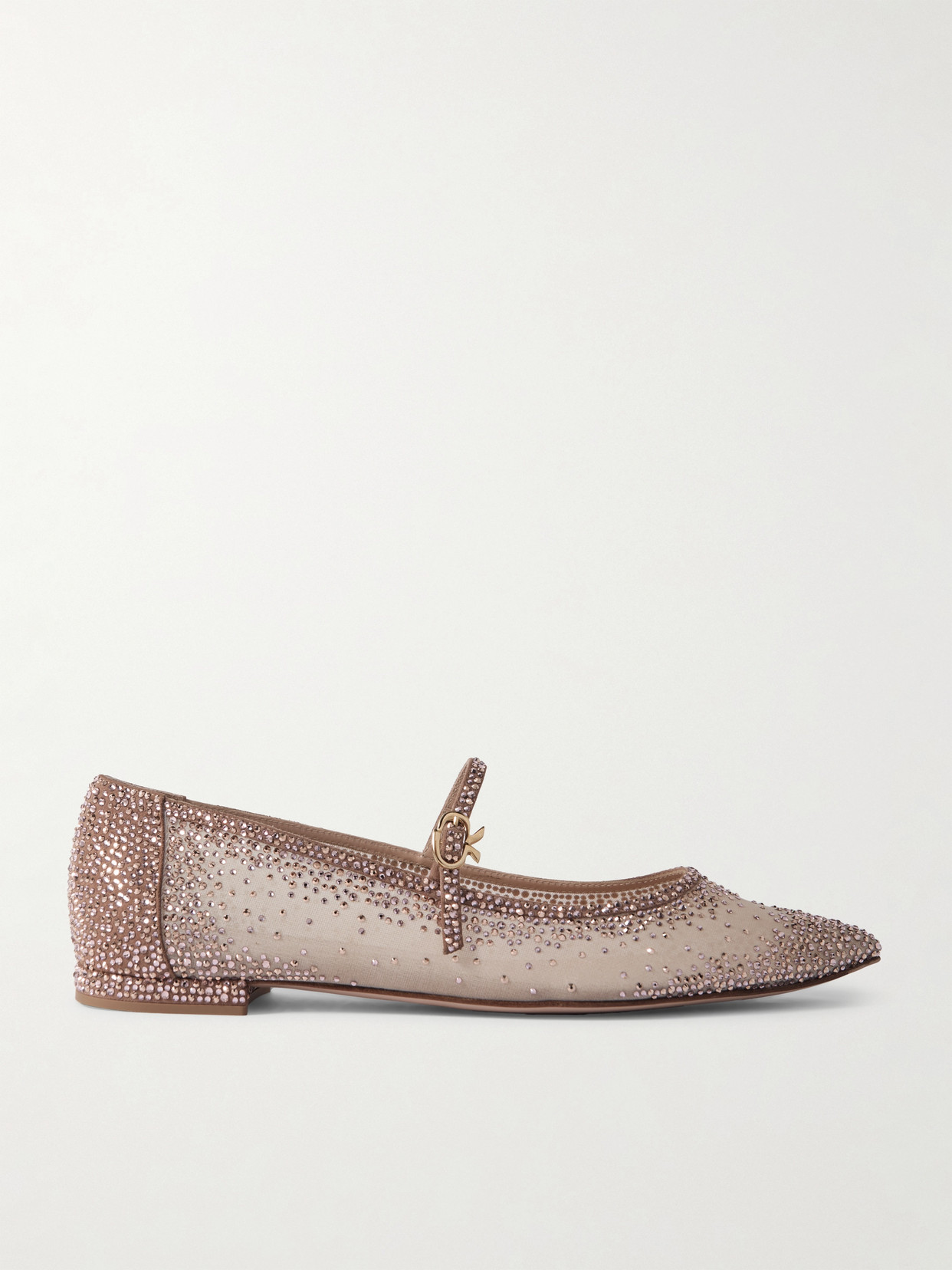 Gianvito Rossi Crystal-embellished Suede-trimmed Organza Ballet Flats In Neutrals
