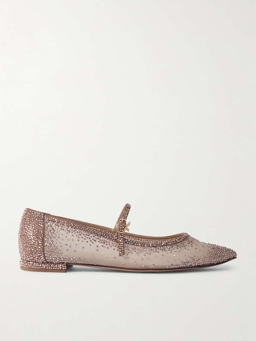 Gianvito Rossi Rania Crystal-embellished Suede-trimmed Organza Ballet Flats