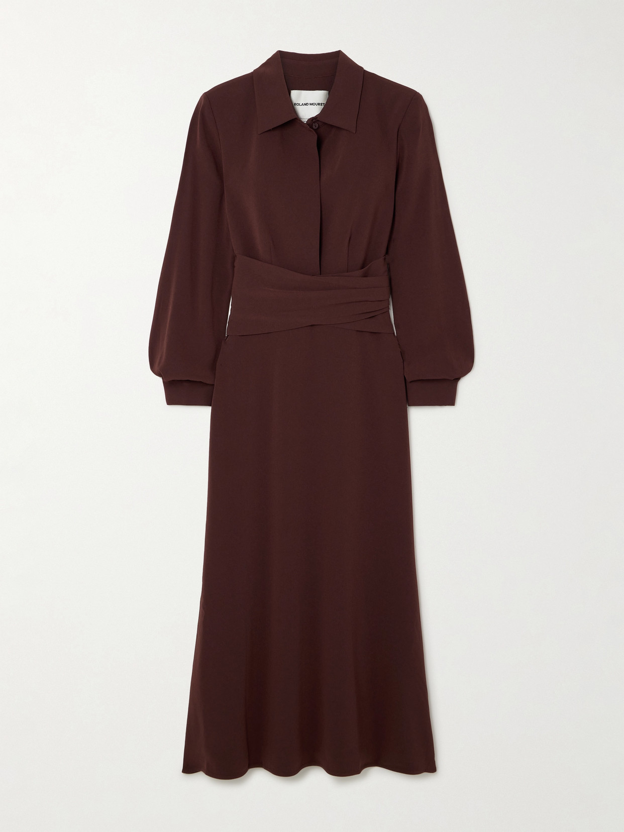 Roland Mouret - Draped Satin-crepe Midi Shirt Dress - Brown