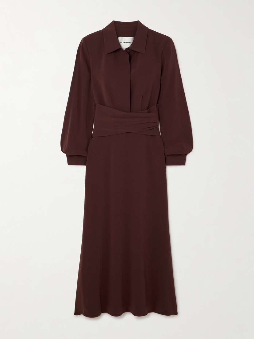 Roland Mouret Draped Satin-crepe Midi Shirt Dress