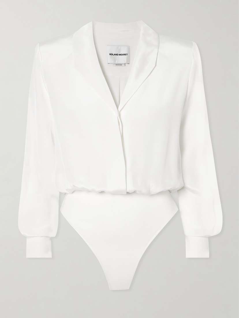 Roland Mouret Gathered Silk-satin Bodysuit - UK 14