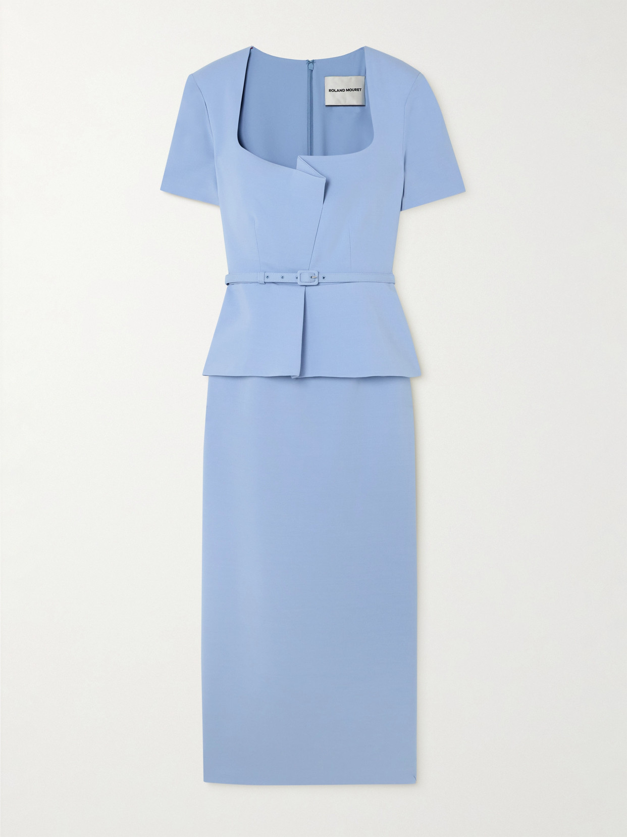 Roland Mouret - Belted Silk-blend Crepe Peplum Midi Dress - Blue