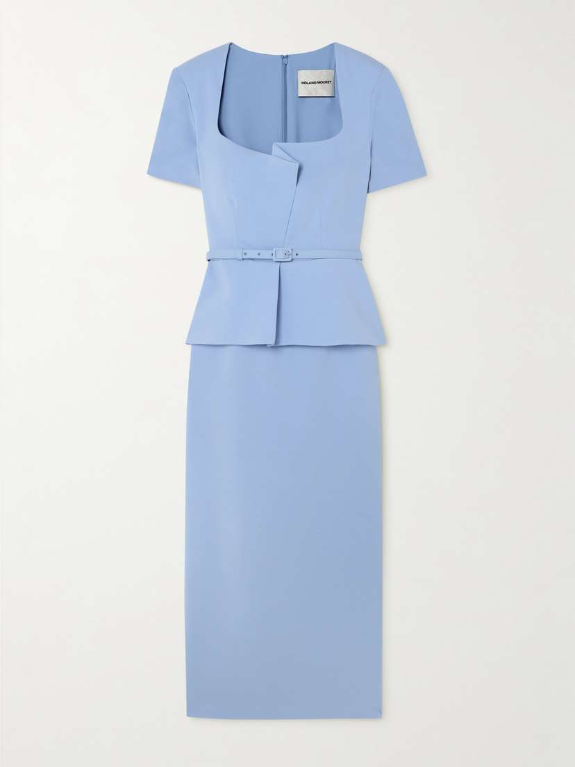Roland Mouret Belted Silk-blend Crepe Peplum Midi Dress
