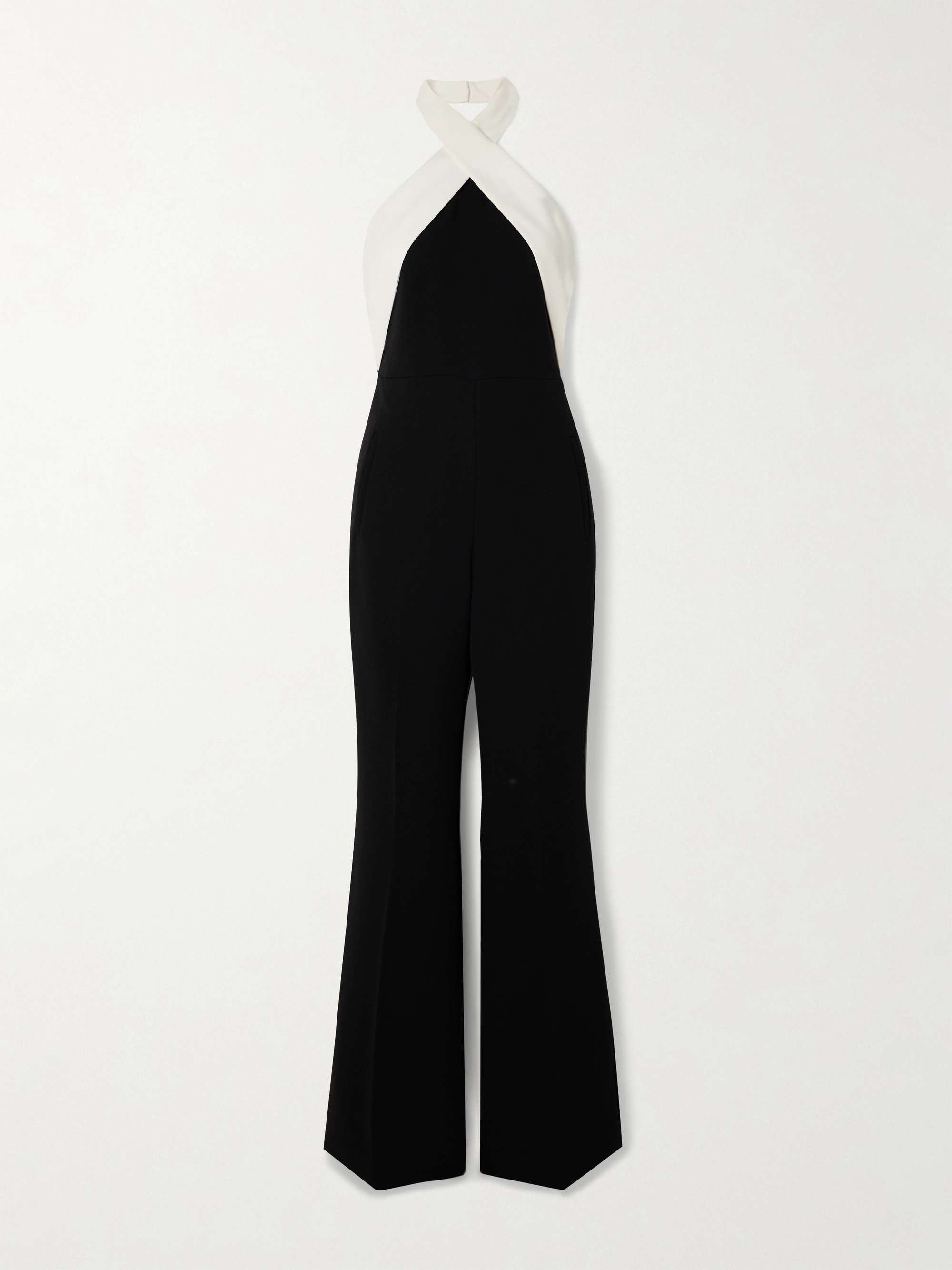Layered two tone cady halterneck jumpsuit black UK 10
