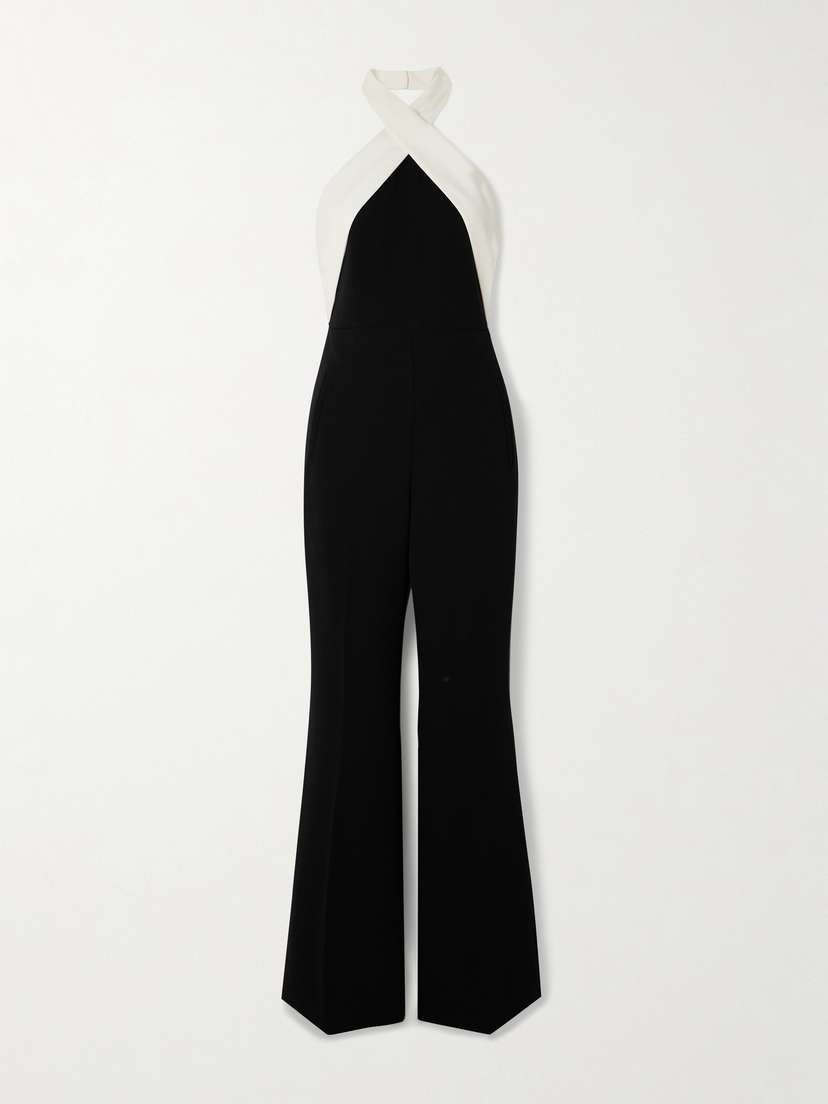 Roland Mouret Layered Two-tone Cady Halterneck Jumpsuit