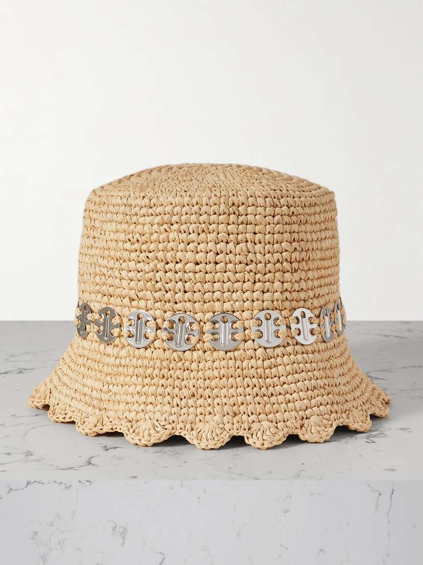 Rabanne Embellished Raffia Bucket Hat