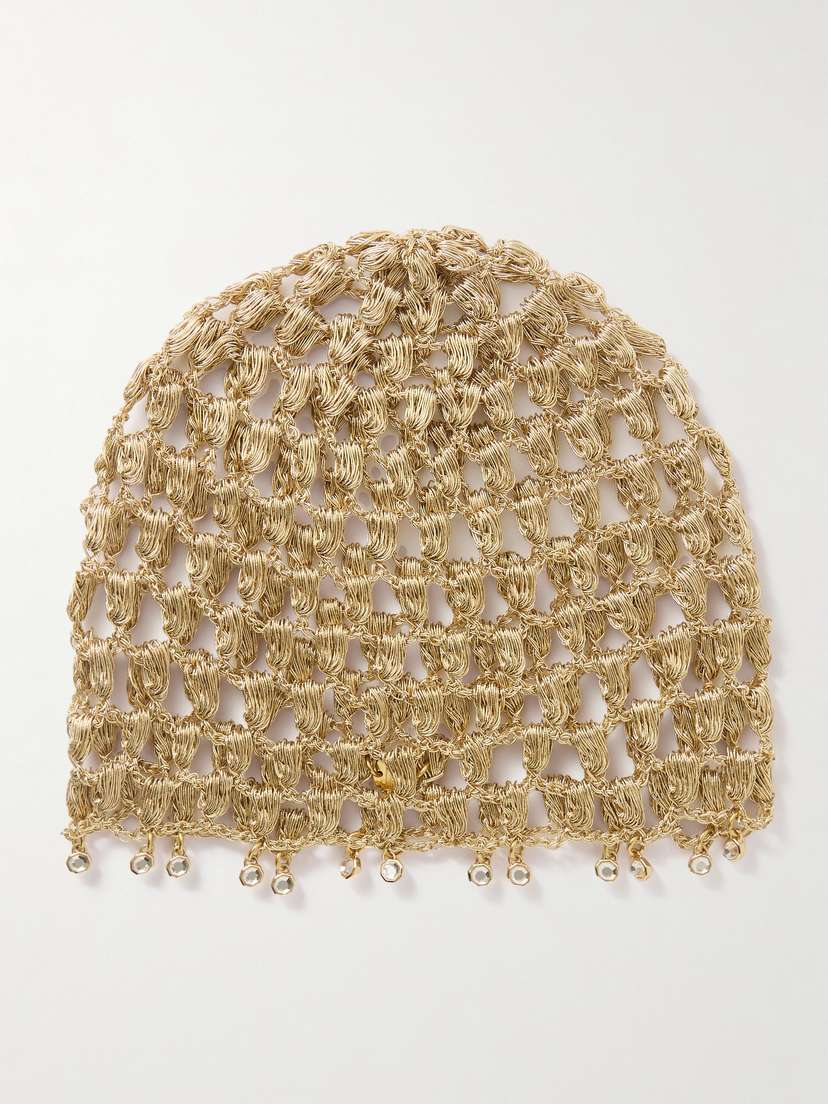 Rabanne Crystal-embellished Crocheted Metallic Raffia Headpiece