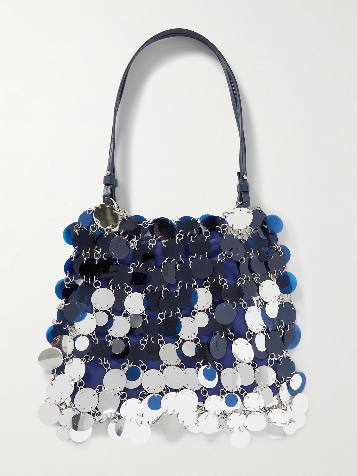 RABANNE - Sparkle Leather-trimmed Pailette-embellished Faille Tote - Blue